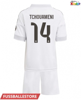 Günstige Real Madrid Aurelien Tchouameni #14 Heimtrikotsatz Kinder 2025-26 Kurzarm (+ Kurze Hosen)